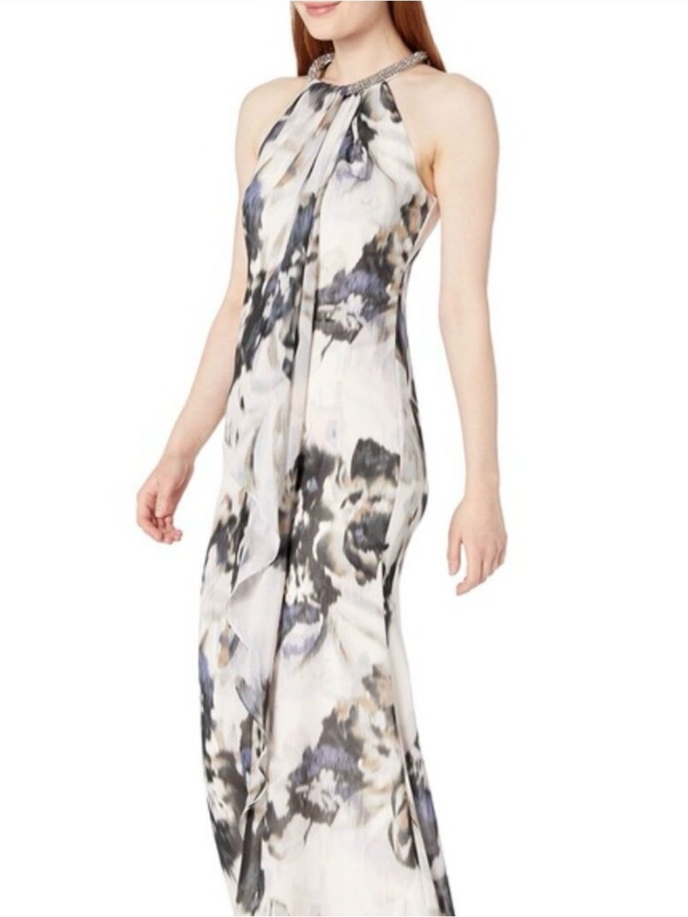Calvin Klein Black and White Halter Maxi Dress